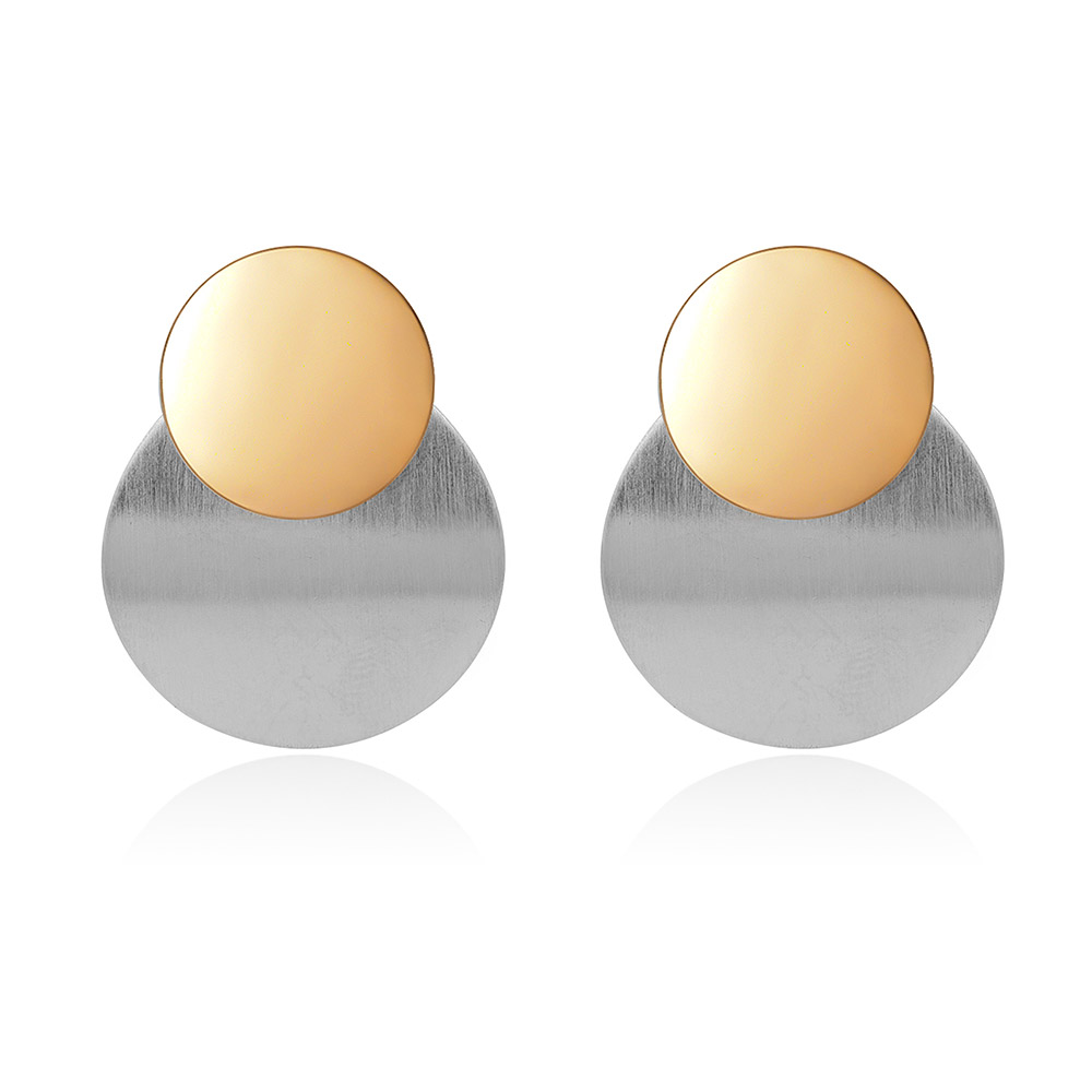 Two Tone Polished Geometric Round Discs Earrings